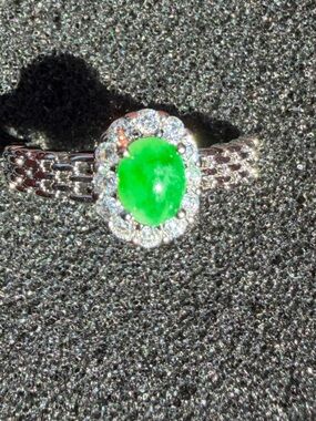 Natural Burmese Jadeite Jade A-Grade Green Cabochon Ring